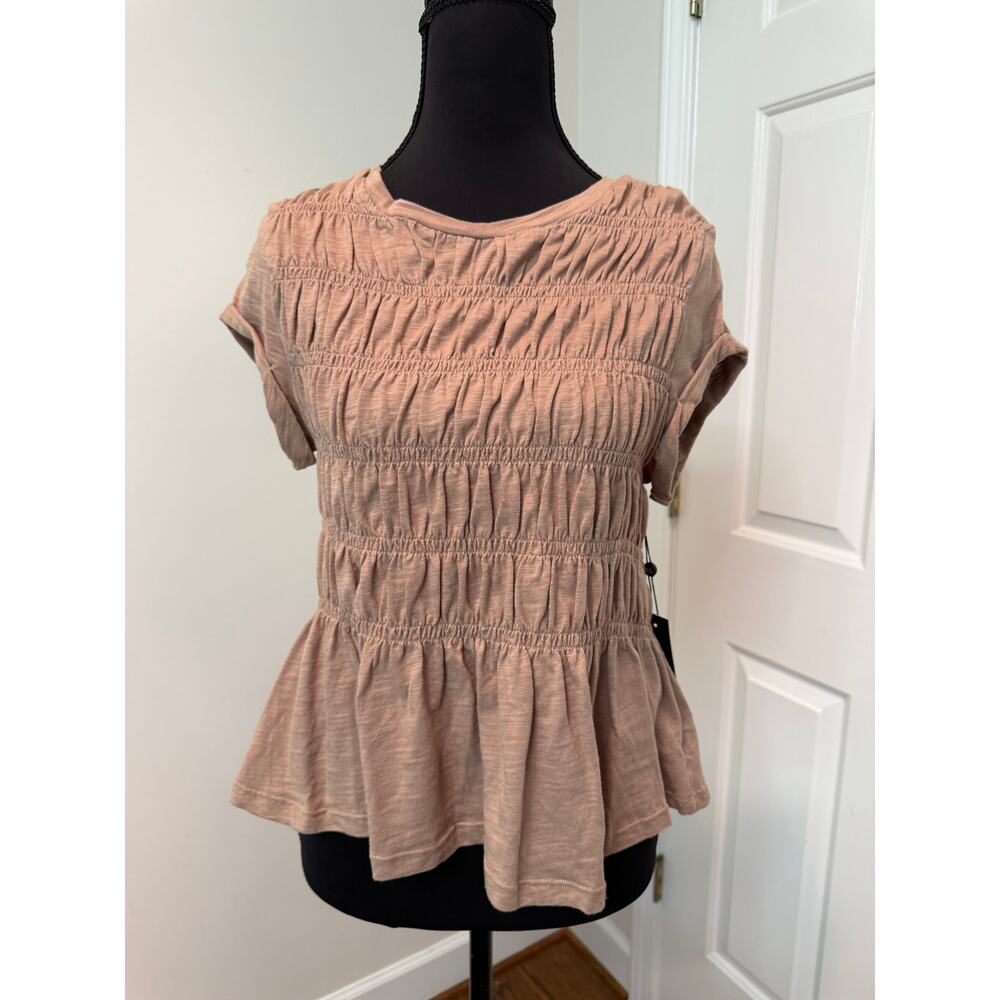 Emerson Lang Beige Ruffled Smock Top